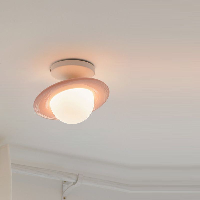 Plafonnier semi-encastré LED en résine de verre en acier au carbone cercle globe créatif contemporain pour couloir 