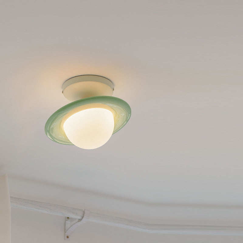 Plafonnier semi-encastré LED en résine de verre en acier au carbone cercle globe créatif contemporain pour couloir 