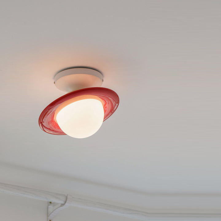 Plafonnier semi-encastré LED en résine de verre en acier au carbone cercle globe créatif contemporain pour couloir 