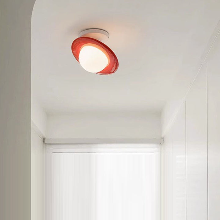 Plafonnier semi-encastré LED en résine de verre en acier au carbone cercle globe créatif contemporain pour couloir 