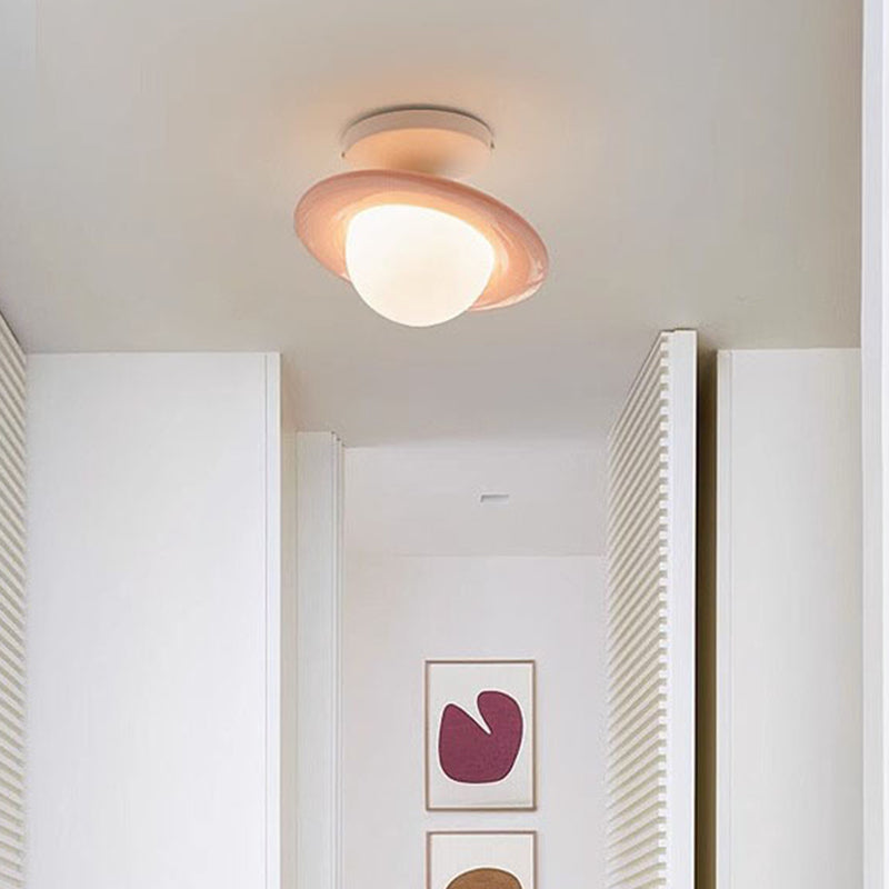 Plafonnier semi-encastré LED en résine de verre en acier au carbone cercle globe créatif contemporain pour couloir 
