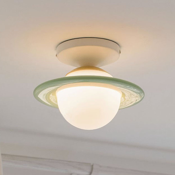 Plafonnier semi-encastré LED en résine de verre en acier au carbone cercle globe créatif contemporain pour couloir 