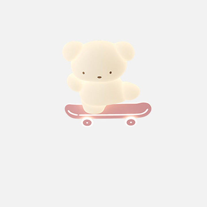 Zeitgenössische kreative Kinder Bär Skateboard Eisen PE LED Deckenleuchte für Schlafzimmer 