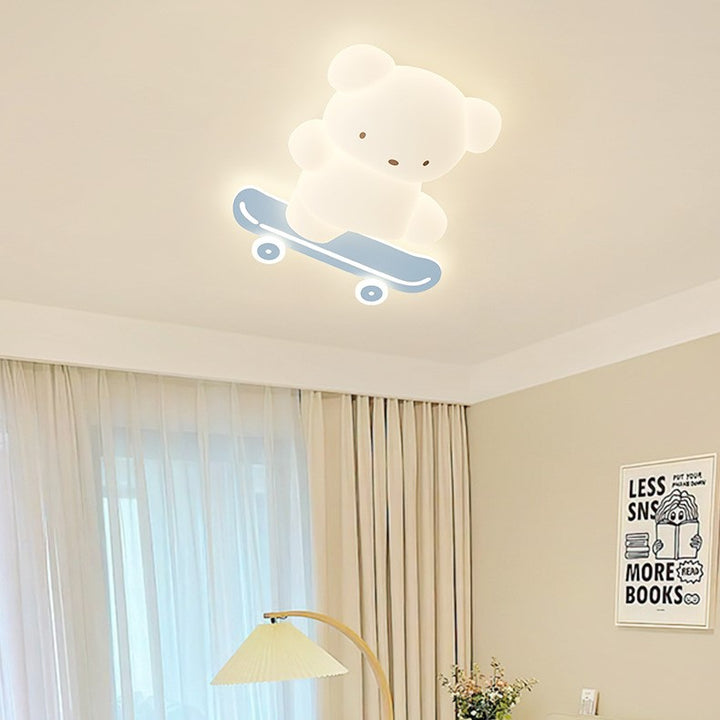 Zeitgenössische kreative Kinder Bär Skateboard Eisen PE LED Deckenleuchte für Schlafzimmer 