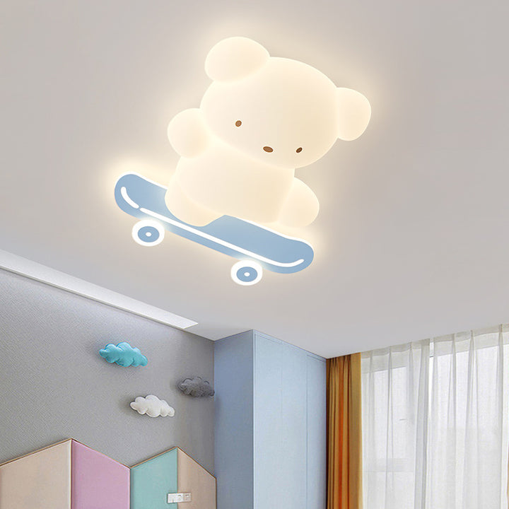 Zeitgenössische kreative Kinder Bär Skateboard Eisen PE LED Deckenleuchte für Schlafzimmer 