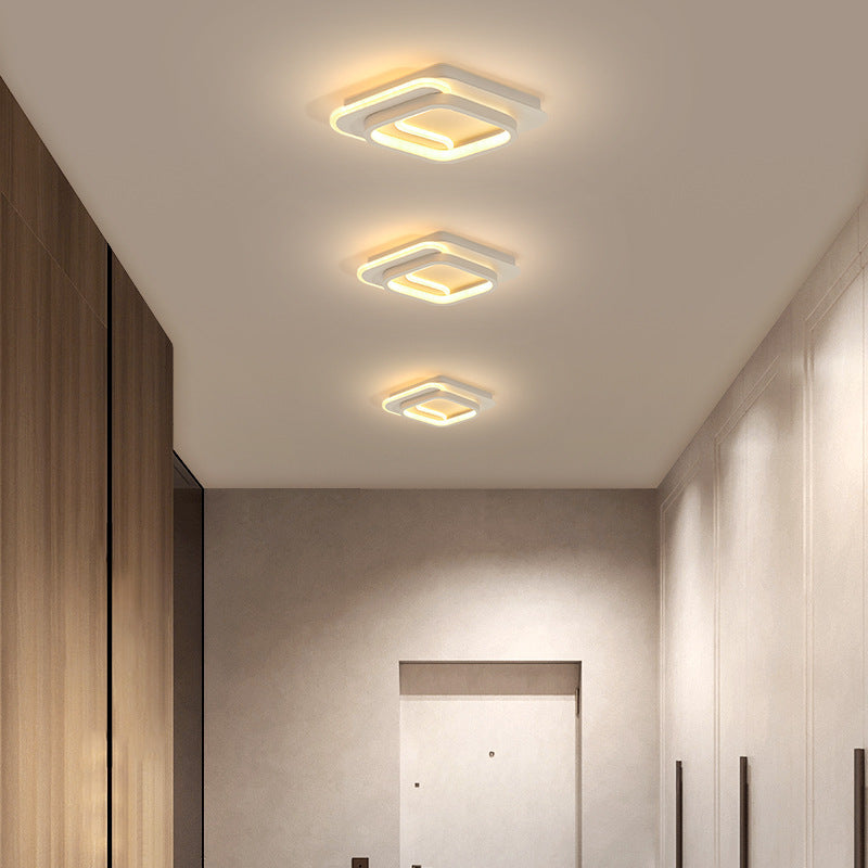 Modern Minimalist Square Round Diamond Iron Aluminum Acrylic Silicone LED Flush Mount Ceiling Light For Hallway