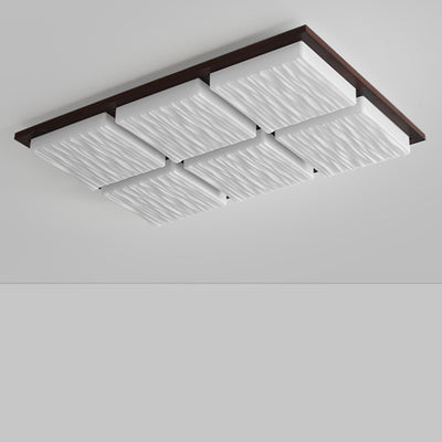 Modern Minimalist Square Rectangle Wood Acrylic LED Flush Mount Ceiling Light For Living Room