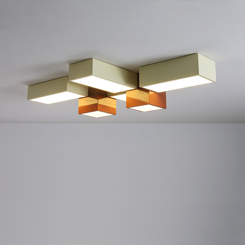 Moderna Minimalista Geométrica Combinación Cuadrada Hierro Silicona LED Montaje Empotrado Luz de Techo para Sala de Estar 