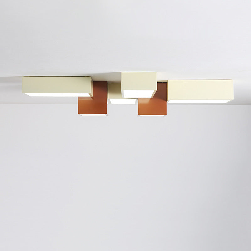 Moderna Minimalista Geométrica Combinación Cuadrada Hierro Silicona LED Montaje Empotrado Luz de Techo para Sala de Estar 