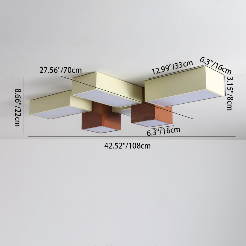 Moderna Minimalista Geométrica Combinación Cuadrada Hierro Silicona LED Montaje Empotrado Luz de Techo para Sala de Estar 