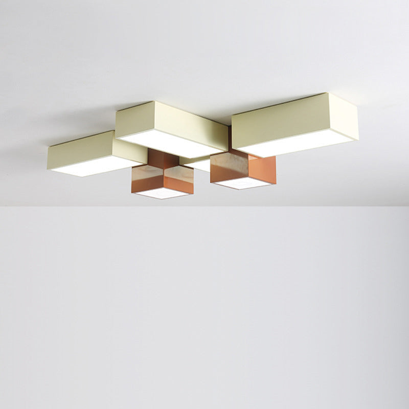 Moderna Minimalista Geométrica Combinación Cuadrada Hierro Silicona LED Montaje Empotrado Luz de Techo para Sala de Estar 