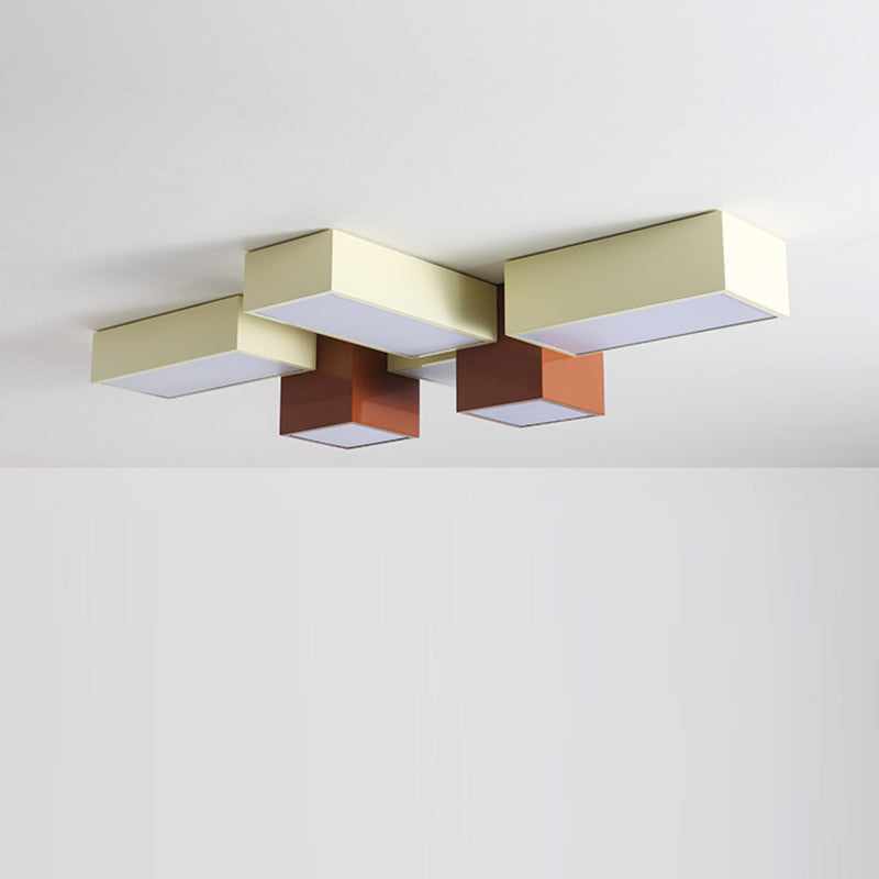 Moderna Minimalista Geométrica Combinación Cuadrada Hierro Silicona LED Montaje Empotrado Luz de Techo para Sala de Estar 