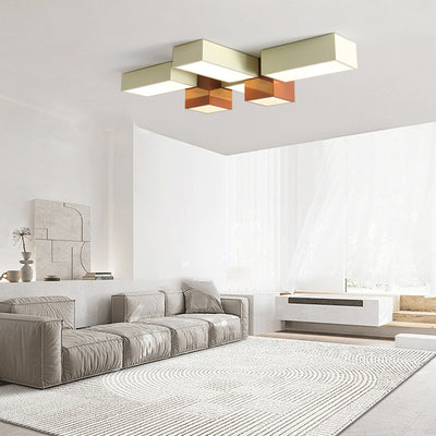 Moderna Minimalista Geométrica Combinación Cuadrada Hierro Silicona LED Montaje Empotrado Luz de Techo para Sala de Estar 