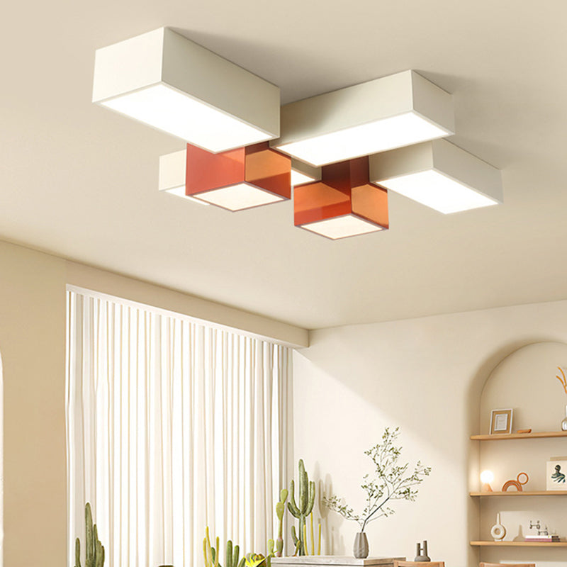 Moderna Minimalista Geométrica Combinación Cuadrada Hierro Silicona LED Montaje Empotrado Luz de Techo para Sala de Estar 