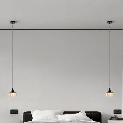 Lámpara colgante LED de cilindro minimalista moderno de resina y acero inoxidable para dormitorio 