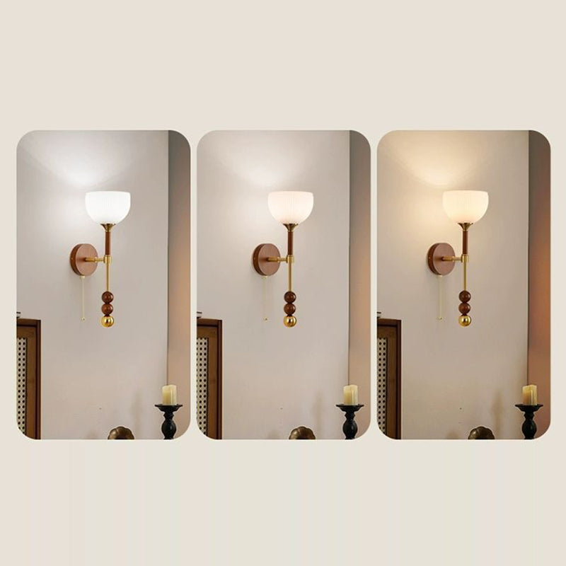 مصباح حائط معاصر بأسطوانة عتيقة بشكل كرة زجاجية بيضاوية بأجهزة خشبية وزجاجية بإضاءة واحدة لغرفة المعيشة 