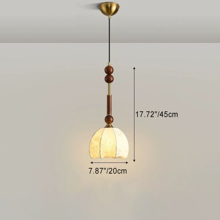 Zeitgenössische Retro Zylinder Kugel Oval Holzbeschläge Glas Stoff 1-Licht Pendelleuchte für Schlafzimmer 