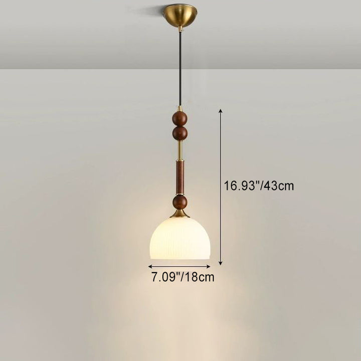 Zeitgenössische Retro Zylinder Kugel Oval Holzbeschläge Glas Stoff 1-Licht Pendelleuchte für Schlafzimmer 