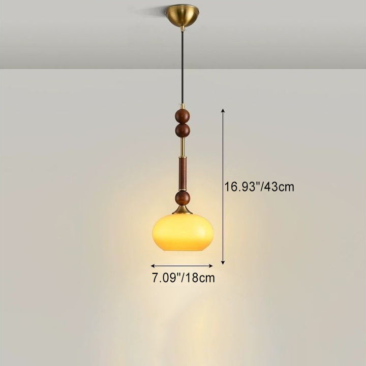Zeitgenössische Retro Zylinder Kugel Oval Holzbeschläge Glas Stoff 1-Licht Pendelleuchte für Schlafzimmer 