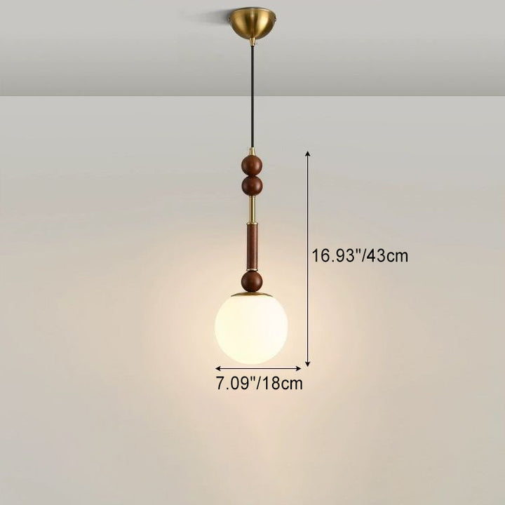 Zeitgenössische Retro Zylinder Kugel Oval Holzbeschläge Glas Stoff 1-Licht Pendelleuchte für Schlafzimmer 