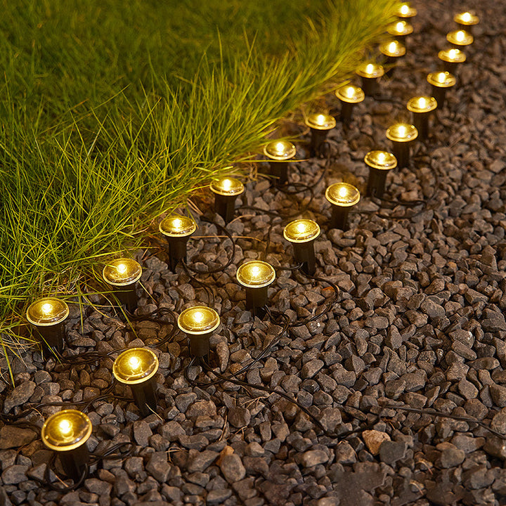 Lumière extérieure moderne minimaliste étanche solaire ronde en acier inoxydable et plastique LED à piquet pour jardin 