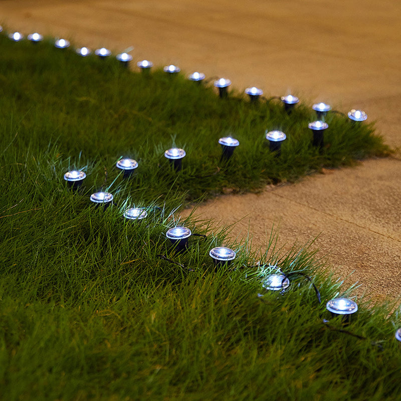 Lumière extérieure moderne minimaliste étanche solaire ronde en acier inoxydable et plastique LED à piquet pour jardin 
