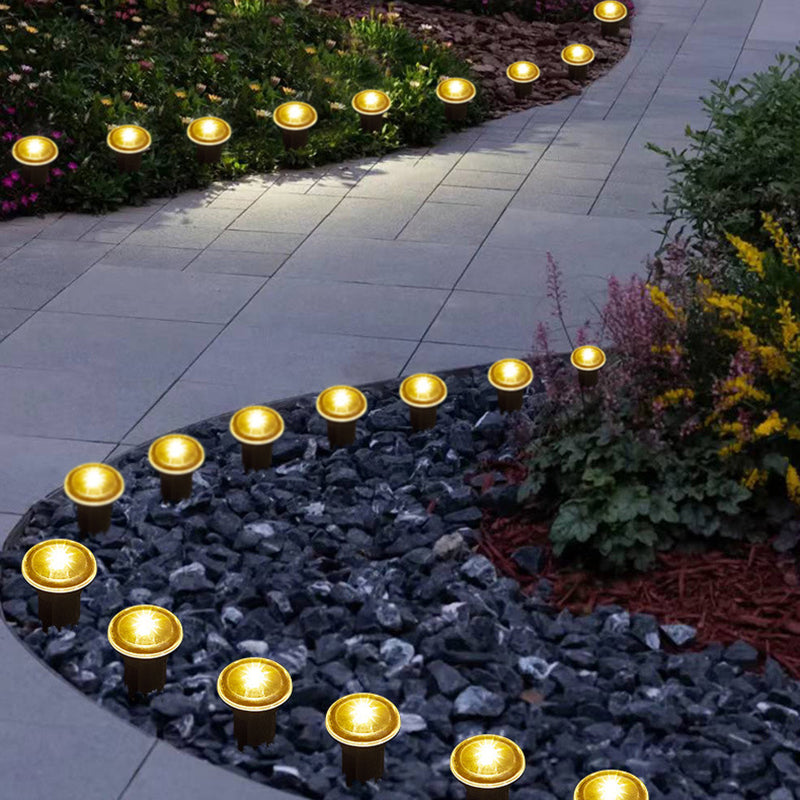 Lumière extérieure moderne minimaliste étanche solaire ronde en acier inoxydable et plastique LED à piquet pour jardin 