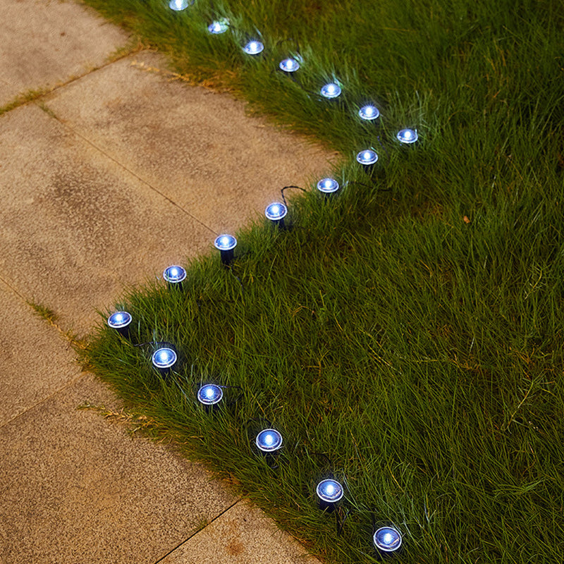 Lumière extérieure moderne minimaliste étanche solaire ronde en acier inoxydable et plastique LED à piquet pour jardin 