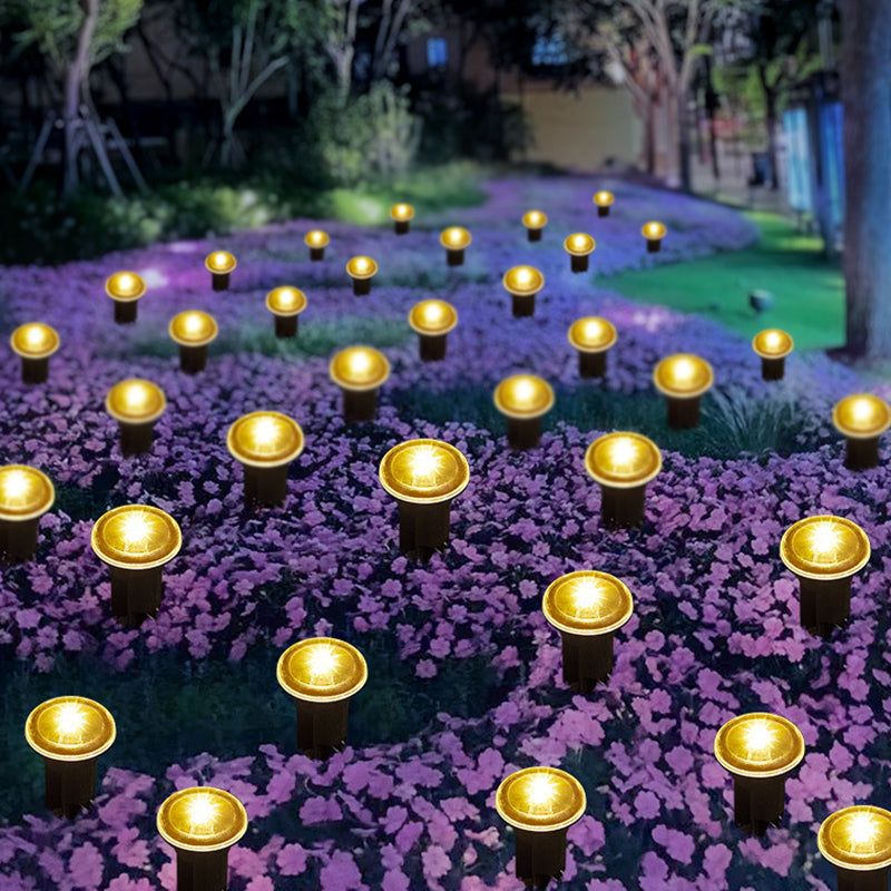 Lumière extérieure moderne minimaliste étanche solaire ronde en acier inoxydable et plastique LED à piquet pour jardin 