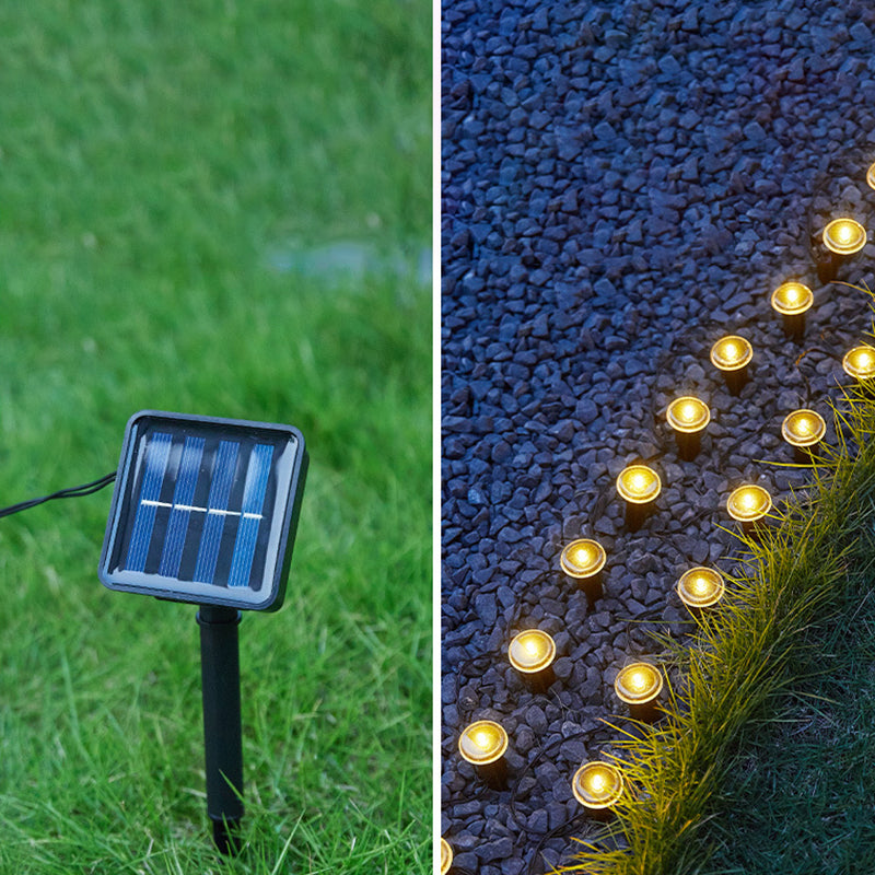Lumière extérieure moderne minimaliste étanche solaire ronde en acier inoxydable et plastique LED à piquet pour jardin 