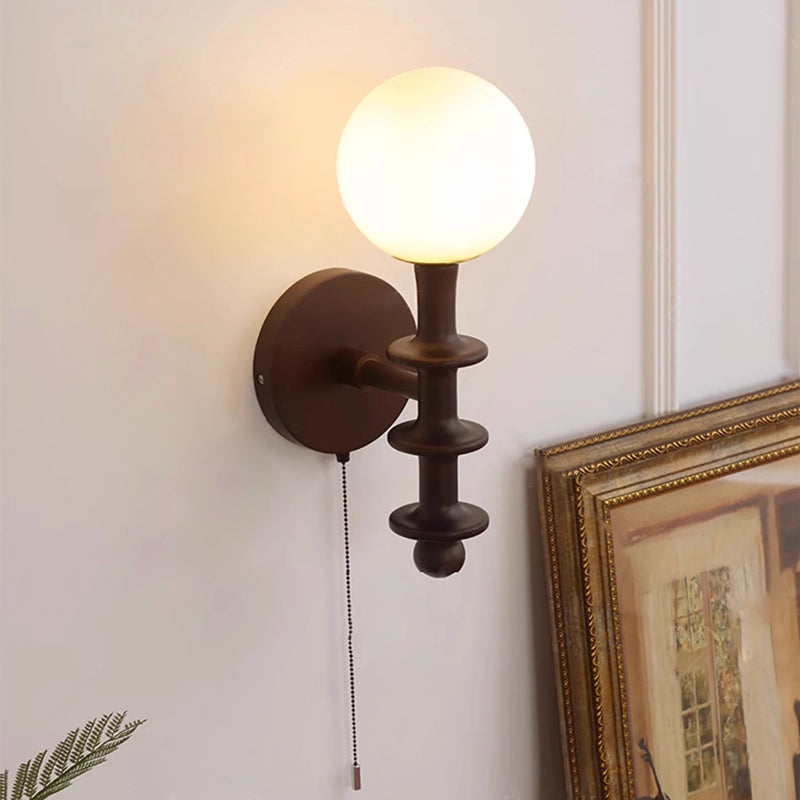 Traditionelle Vintage Zylinder Globus Holz Glas 1-Licht Wandleuchte Lampe für Wohnzimmer 