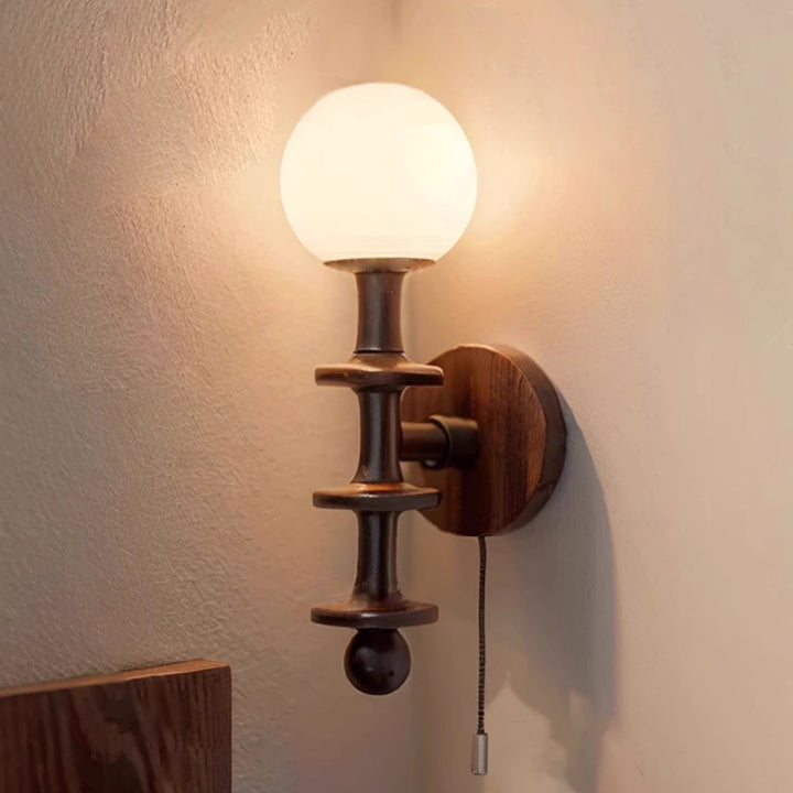 Traditionelle Vintage Zylinder Globus Holz Glas 1-Licht Wandleuchte Lampe für Wohnzimmer 