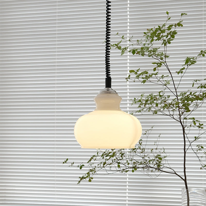 Contemporary Retro Cream Round Oval Iron Glass Shade 1-Light Pendant Light For Living Room