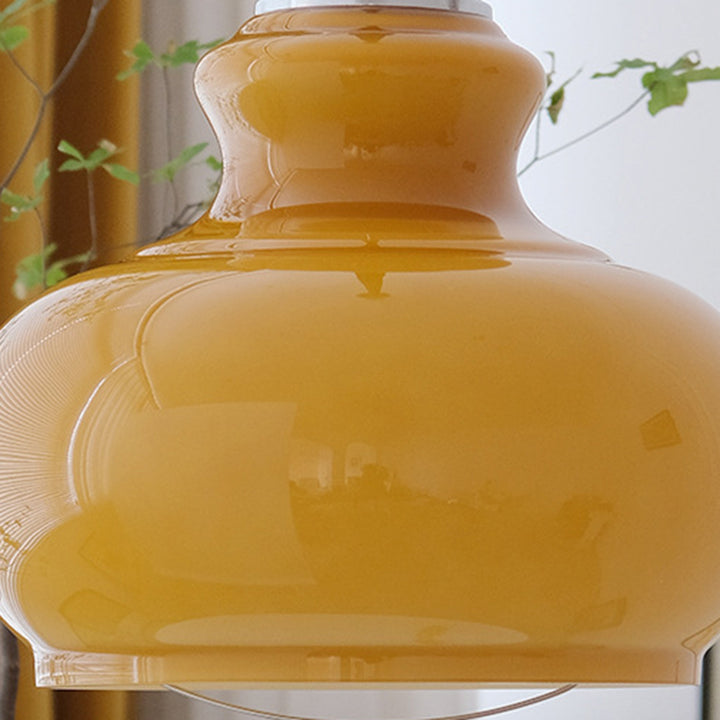 Lampe suspendue contemporaine rétro crème ovale ronde en fer avec abat-jour en verre à 1 lumière pour salon 