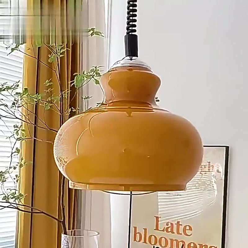 Contemporary Retro Cream Round Oval Iron Glass Shade 1-Light Pendant Light For Living Room