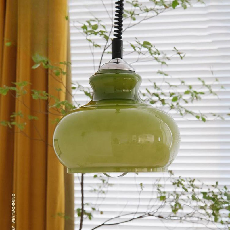 Lampe suspendue contemporaine rétro crème ovale ronde en fer avec abat-jour en verre à 1 lumière pour salon 