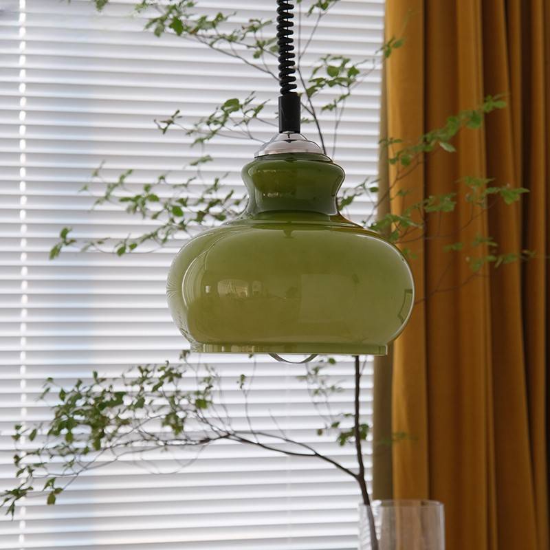 Contemporary Retro Cream Round Oval Iron Glass Shade 1-Light Pendant Light For Living Room