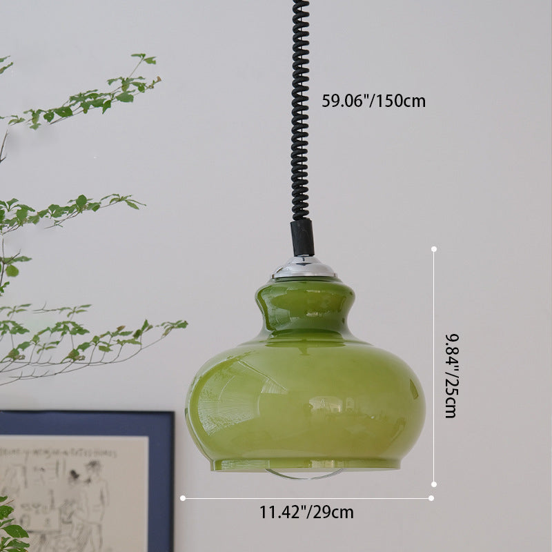 Lampe suspendue contemporaine rétro crème ovale ronde en fer avec abat-jour en verre à 1 lumière pour salon 