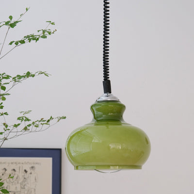 Contemporary Retro Cream Round Oval Iron Glass Shade 1-Light Pendant Light For Living Room