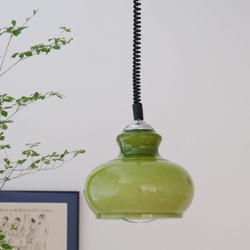 Contemporary Retro Cream Round Oval Iron Glass Shade 1-Light Pendant Light For Living Room