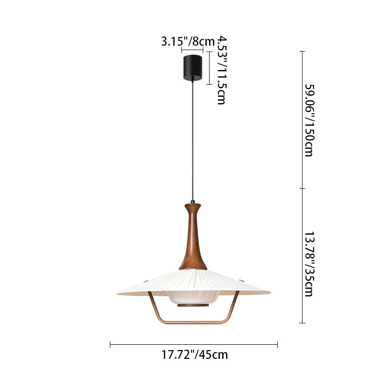 Contemporary Nordic Round Flying Saucer Shape Iron Solid Wood Fabric Glass 1-Light Pendant Light For Living Room