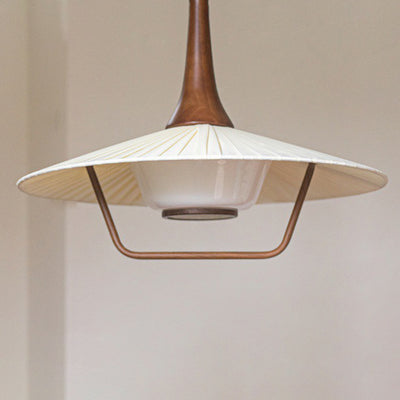 Contemporary Nordic Round Flying Saucer Shape Iron Solid Wood Fabric Glass 1-Light Pendant Light For Living Room