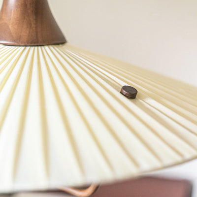 Contemporary Nordic Round Flying Saucer Shape Iron Solid Wood Fabric Glass 1-Light Pendant Light For Living Room