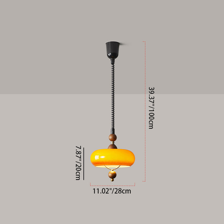 Lámpara colgante de 1 luz con pantalla de tela de vidrio en forma de pétalo de cúpula ovalada redonda tradicional francesa, estructura de madera y herrajes para sala de estar 