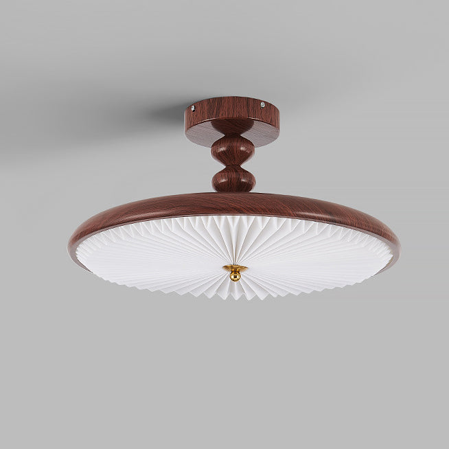 Plafonnier semi-encastré à LED avec abat-jour en PVC plissé et cadre en fer à perles rondes rétro contemporain pour chambre 