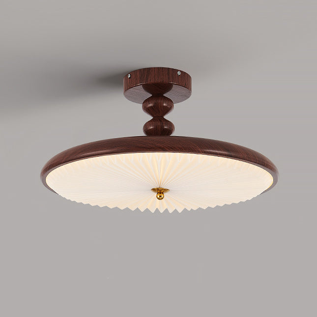 Plafonnier semi-encastré à LED avec abat-jour en PVC plissé et cadre en fer à perles rondes rétro contemporain pour chambre 