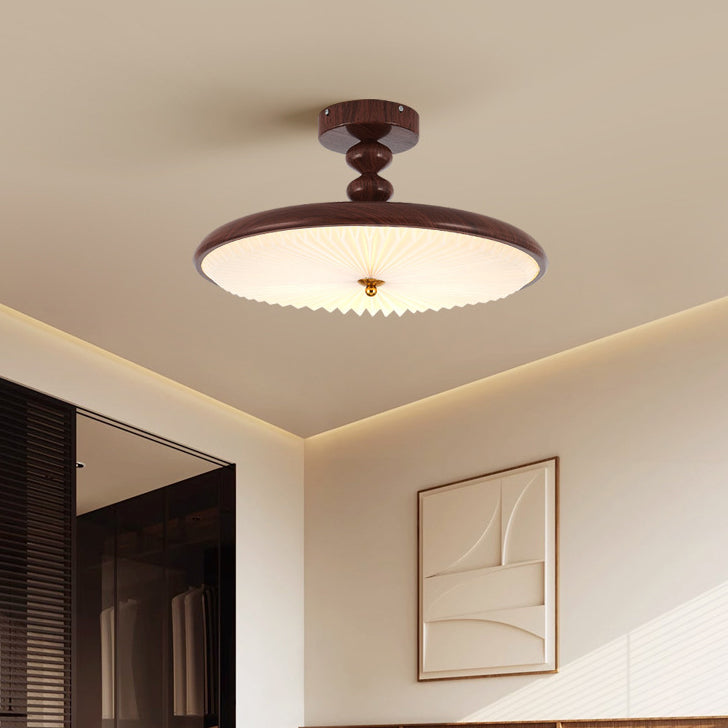 Plafonnier semi-encastré à LED avec abat-jour en PVC plissé et cadre en fer à perles rondes rétro contemporain pour chambre 