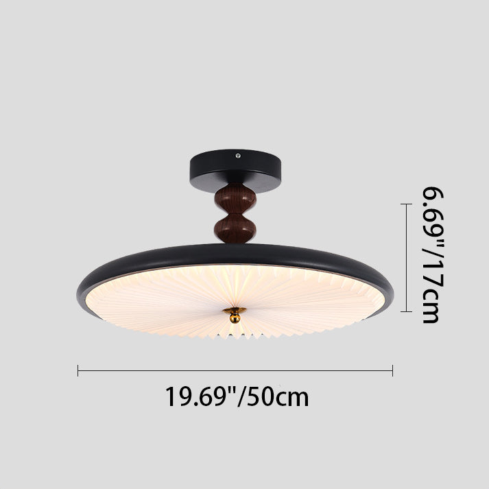 Plafonnier semi-encastré à LED avec abat-jour en PVC plissé et cadre en fer à perles rondes rétro contemporain pour chambre 