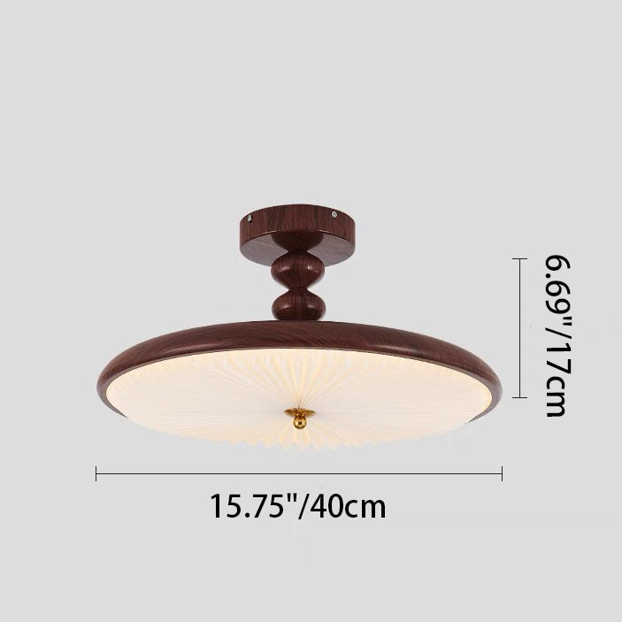 Plafonnier semi-encastré à LED avec abat-jour en PVC plissé et cadre en fer à perles rondes rétro contemporain pour chambre 