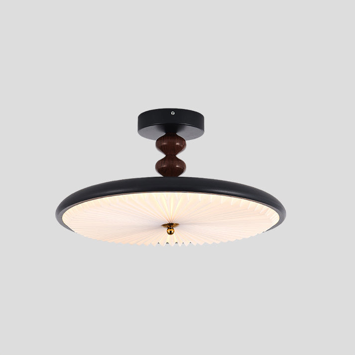 Plafonnier semi-encastré à LED avec abat-jour en PVC plissé et cadre en fer à perles rondes rétro contemporain pour chambre 